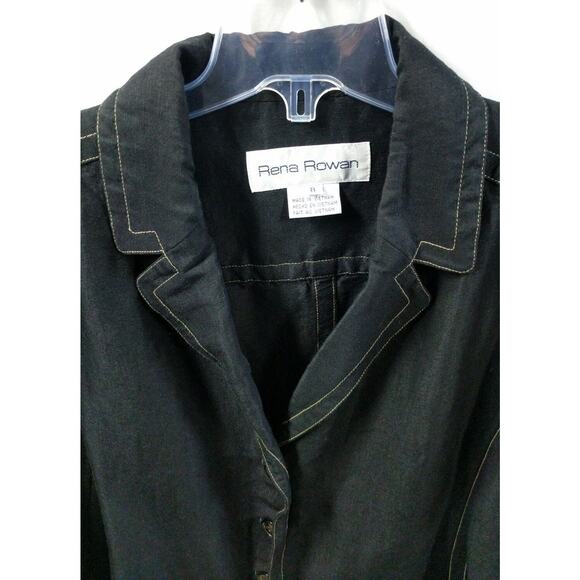 Rena Rowan Womens Size 8 Black Jacket Yellow Top Stitching 4 Buttons Linen Blend - Picture 11 of 12